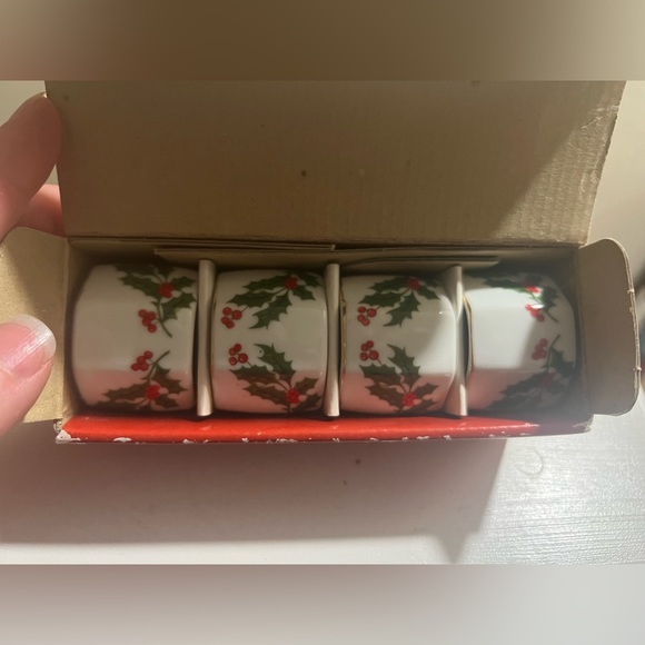 Vintage Hand Decorated Porcelain Holiday Napkin Ring Set Of 4 - Picture 1 of 5